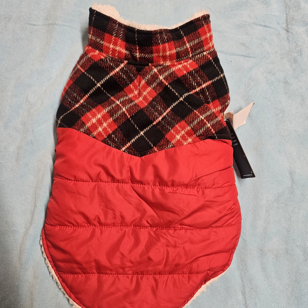 Hotel Doggie Fleece Sherpa Lined Large dog Sweater Red & Black Plaid Dog Jacket